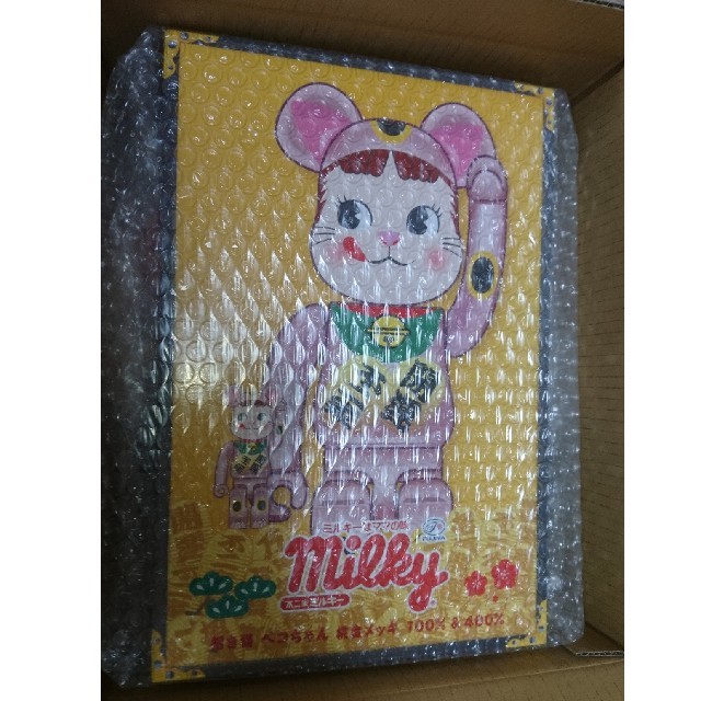 BE@RBRICK 招き猫 ペコちゃん 桃金メッキ 100％ ＆ 400％