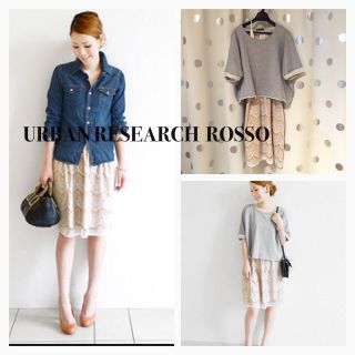 アーバンリサーチ(URBAN RESEARCH)のROSSOスウェット×レースセットアップ(ひざ丈ワンピース)