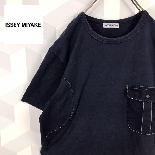 ISSEY MIYAKE(イッセイミヤケ)の【ISSEY MIYAKE】ハンドステッチ サイズL ポケットTシャツ ネイビー メンズのトップス(Tシャツ/カットソー(半袖/袖なし))の商品写真