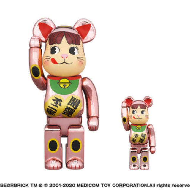 BE@RBRICK 招き猫 ペコちゃん 桃金メッキ 100% & 400%