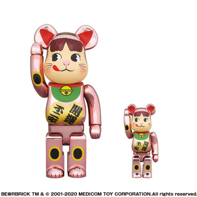 ハンドメイドBE@RBRICK 招き猫 ペコちゃん 桃金メッキ 100％ ＆ 400％