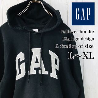 ギャップ(GAP)のギャップ　パーカー　黒　定番　デカロゴ　大きめ　Ｌ(パーカー)