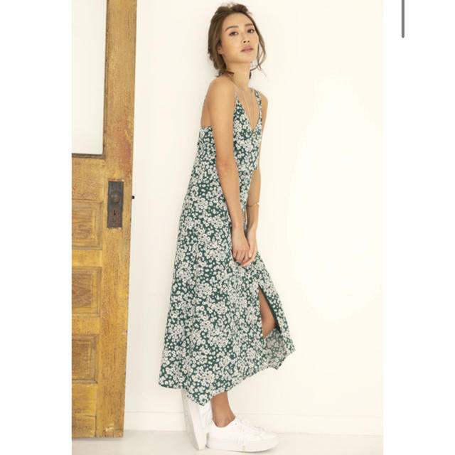 Floral Print Side Slit Maxi Dress Green