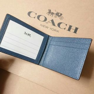 コーチ(COACH)のコーチ　薄型　名刺入れ　IDケース　クロスグレインレザー　新品　ダークデニム(名刺入れ/定期入れ)