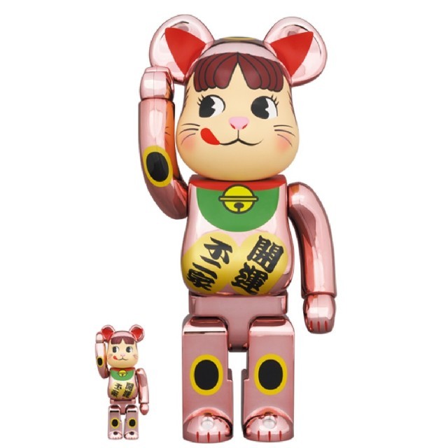 BE@RBRICK 招き猫 ペコちゃん 桃金メッキ 100％ ＆ 400％