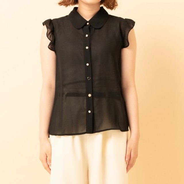 RETRO GIRL(レトロガール)のフリル　ボタン　ノースリブラウス レディースのトップス(シャツ/ブラウス(半袖/袖なし))の商品写真