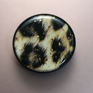  POPSOCKETS・ポップソケット・スマホグリップ（豹柄×金箔-黒(iPadケース)