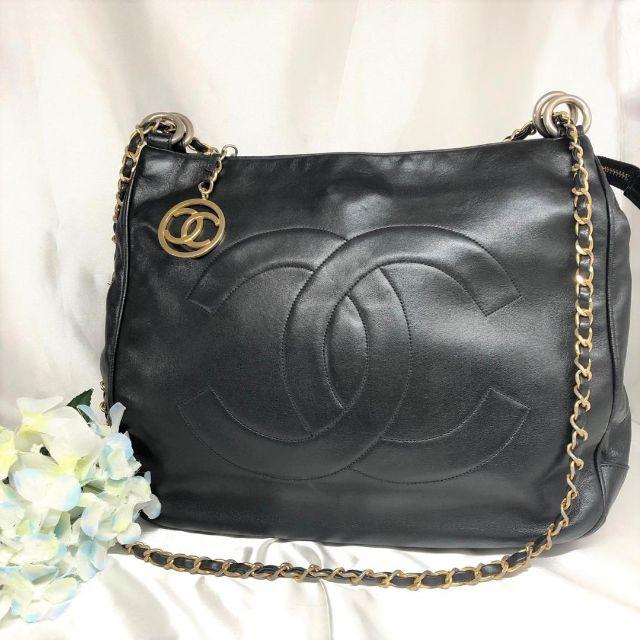 ✨美品✨ シャネル CHANEL トートバッグ ブラック ラムスキン デカココ