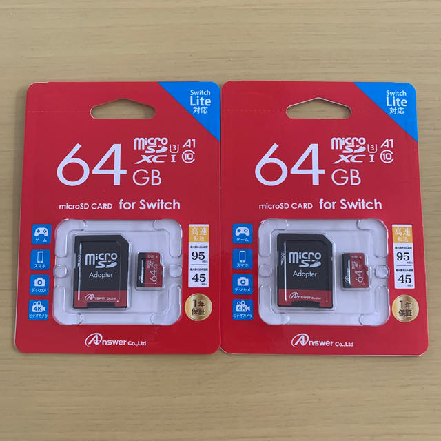 【新品/未開封】Switch Lite共用 MicroSD 64GB 二個セット スマホ/家電/カメラのPC/タブレット(PC周辺機器)の商品写真