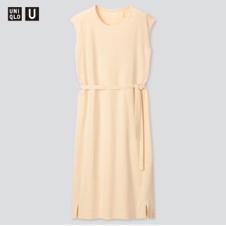 ユニクロ(UNIQLO)のユニクロUクルーネックワンピースノースリーブ腰ベルト付き(ひざ丈ワンピース)