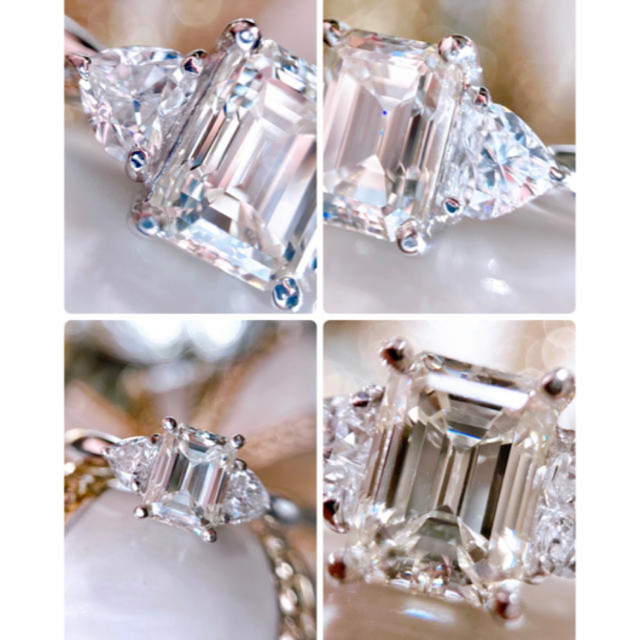 極上エメラルドカットダイヤモンド&ダブルハートシェイプダイヤモンドD1.34ct