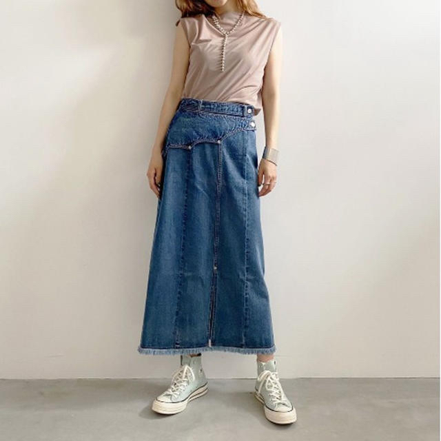 スカートAMERI WESTERN FLAP DENIM SK ブルー多部未華子さん着用