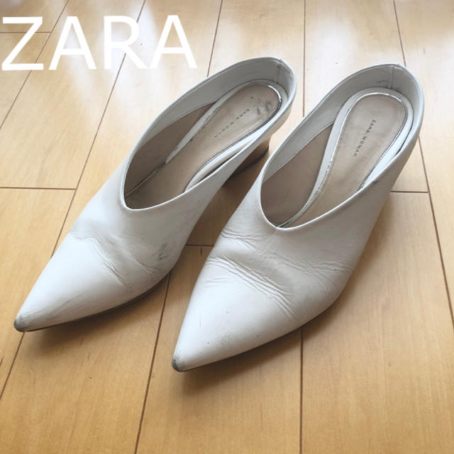 ZARA(ザラ)の限定 SALE⭐︎ZARA ホワイト　ミュール　レザー レディースの靴/シューズ(ミュール)の商品写真