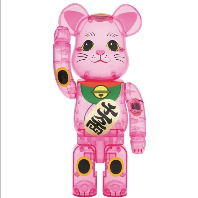 BE@RBRICK 招き猫 桃色透明 400％ エンタメ/ホビーのおもちゃ/ぬいぐるみ(キャラクターグッズ)の商品写真