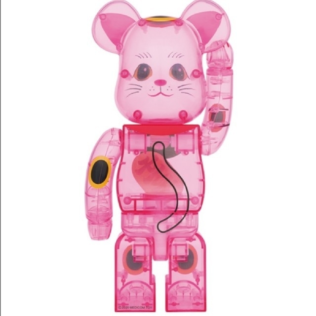 BE@RBRICK 招き猫 桃色透明 400％ エンタメ/ホビーのおもちゃ/ぬいぐるみ(キャラクターグッズ)の商品写真