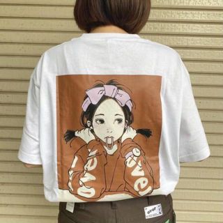 2XLサイズ over print POP ART Tee 茶(Tシャツ/カットソー(半袖/袖なし))