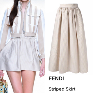 フェンディ(FENDI)の現行タグ 極美品 Fendi コットンフレア ミディスカート　36(ロングスカート)