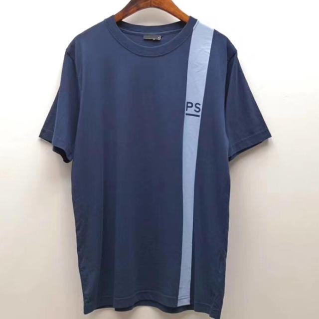 Paul Smith(ポールスミス)の新品未使用　ポールスミス Tシャツ PSロゴ＆ラインプリント ブルー Mサイズ メンズのトップス(Tシャツ/カットソー(半袖/袖なし))の商品写真