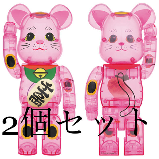 MEDICOM TOY(メディコムトイ)のBE@RBRICK ベアブリック 招き猫 桃色透明  エンタメ/ホビーのフィギュア(その他)の商品写真