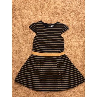 プチバトー(PETIT BATEAU)の♪プチバトー♪ ネイビー✖️ゴールド ラメボーダー フレンチスリーブ 6a(ワンピース)