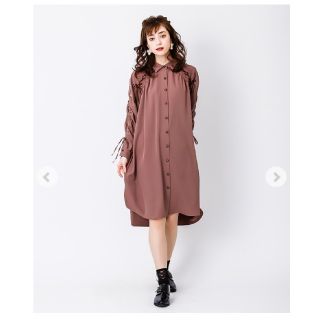 アクシーズファム(axes femme)の【RIKA様専用】axes femme 袖ドロストシャツワンピース(モカ)(ロングワンピース/マキシワンピース)