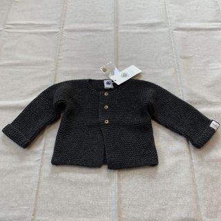 プチバトー(PETIT BATEAU)のプチバトー　ガーター編みカーディガン  チャコールグレー(カーディガン/ボレロ)