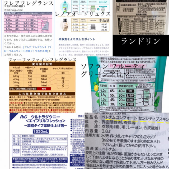 ランドリン 全種 他 柔軟剤 お試し 試供 各30ml 10点 セット  インテリア/住まい/日用品の日用品/生活雑貨/旅行(洗剤/柔軟剤)の商品写真