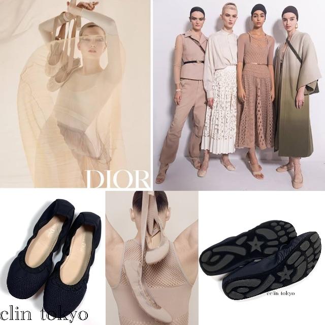 Christian Dior(クリスチャンディオール)のディオール 2019《ロゴデザイン》リボン バレエ シューズ パンプスE2318 レディースの靴/シューズ(バレエシューズ)の商品写真