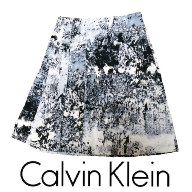 Calvin Klein(カルバンクライン)の【美品】 カルバンクライン スカート 風景 水墨画 ホワイト ブラック 厚手 レディースのスカート(ひざ丈スカート)の商品写真