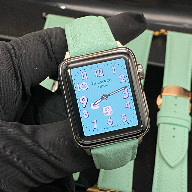 Apple Watch(アップルウォッチ)の全アップルウォッチ用◆本革ティファニーブルーレザーベルトバックル付◆ メンズの時計(レザーベルト)の商品写真