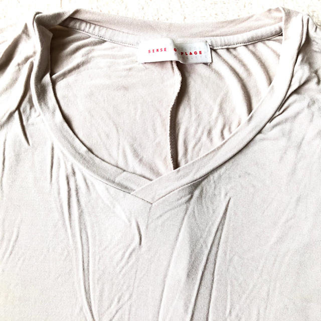 SENSE OF PLACE by URBAN RESEARCH(センスオブプレイスバイアーバンリサーチ)のSENSE OF PLACE Tシャツ 半袖　グレージュ　ベージュ　レーヨン レディースのトップス(Tシャツ(半袖/袖なし))の商品写真