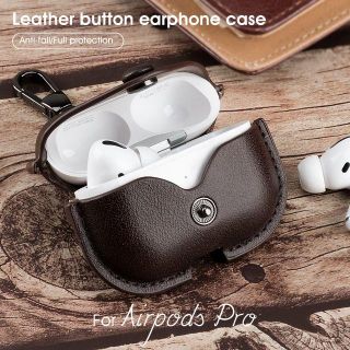 AirPods PRO エアポッズ プロ ケース 保護ケース レザー 革　茶色(ヘッドフォン/イヤフォン)