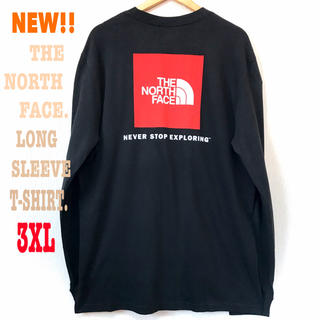 ザノースフェイス(THE NORTH FACE)のビッグサイズ ♪ 3XL相当 新品 ノースフェイス BOXロゴ ロンT 黒 赤(Tシャツ/カットソー(七分/長袖))