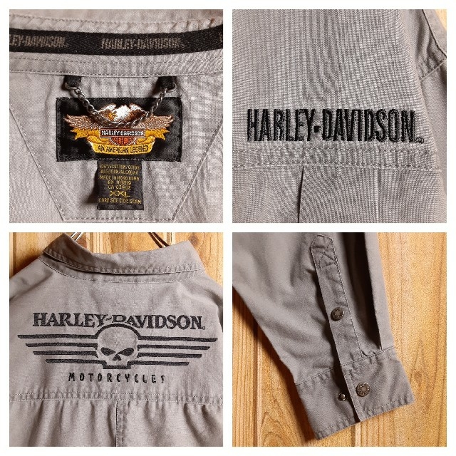 Harley Davidson(ハーレーダビッドソン)のオーバーサイズ HARLEY DAVIDSON 刺繍ロゴ ワークシャツ 長袖 L メンズのトップス(シャツ)の商品写真