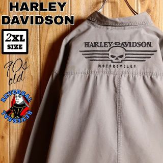 ハーレーダビッドソン(Harley Davidson)のオーバーサイズ HARLEY DAVIDSON 刺繍ロゴ ワークシャツ 長袖 L(シャツ)