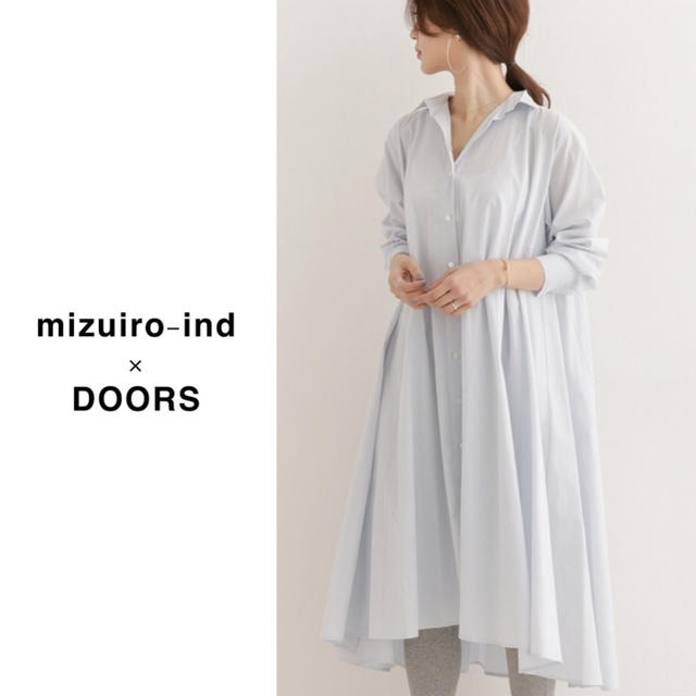 mizuiroind シャツワンピース シアーボイルミックススタンド