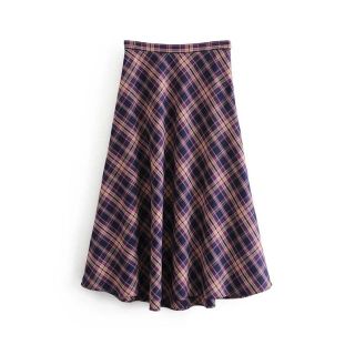 ザラ(ZARA)の🍁秋新作🍁2146◆purple チェック柄 フレアスカート(ひざ丈スカート)