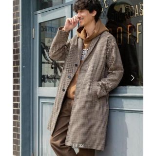 coen - coen ワイドフィットブリティッシュチェックチェスターコート ... coen ブラウンコート