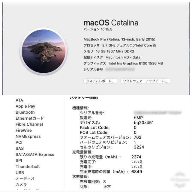 Mac (Apple)(マック)の[液晶、電池新品] MacBook Pro 13インチ 2015 16GB スマホ/家電/カメラのPC/タブレット(ノートPC)の商品写真
