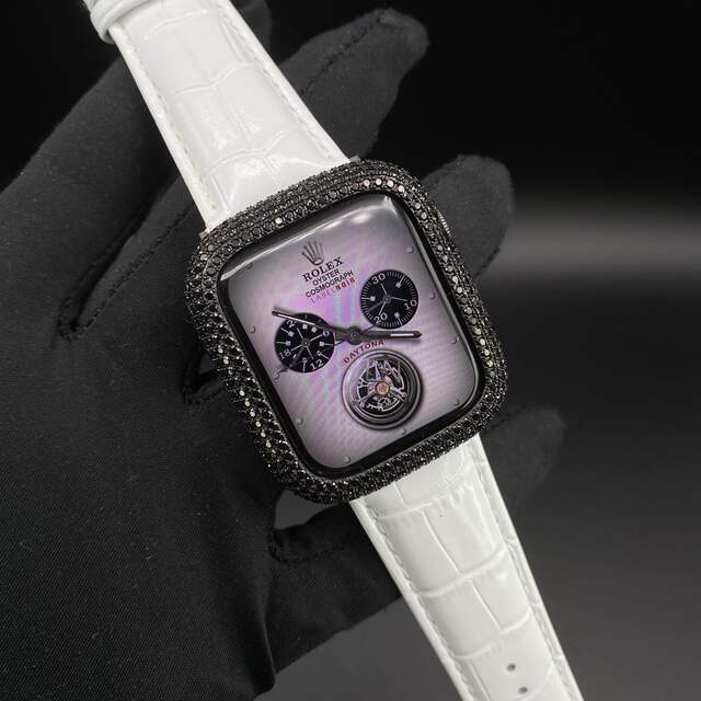 Apple Watch(アップルウォッチ)のアップルウォッチ◉ブラックカスタムカバーベルトセット◆44mm  メンズの時計(レザーベルト)の商品写真