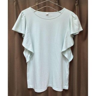 ユニクロ(UNIQLO)の【ユニクロ】フリルスリーブ Tシャツ 半袖カットソー ライトグリーン Mサイズ(Tシャツ(半袖/袖なし))