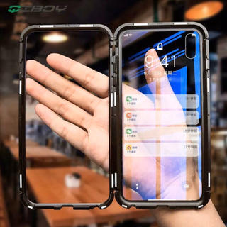 耐衝撃iphoneケース　全面強化ガラス保護 簡単脱着マグネット式　スマホカバー(iPhoneケース)