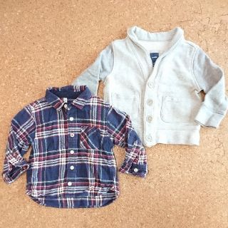 ムジルシリョウヒン(MUJI (無印良品))の80㌢  無印 長袖チェック柄シャツ  GAP カーディガン ボレロ 上着 (シャツ/カットソー)