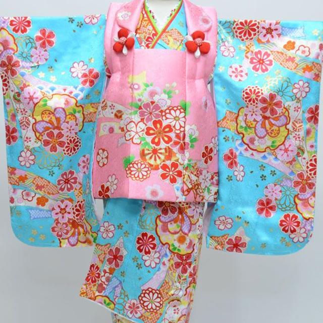 七五三 三歳 女児 正絹 被布 着物フルセット 花ひめ NO24931 日本製