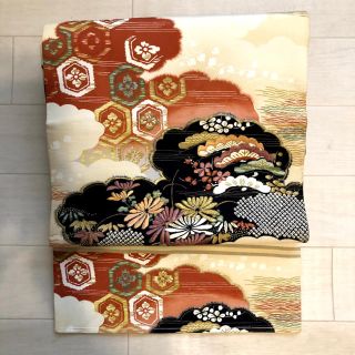 ノエル様専用＊帯＊和装＊名古屋帯＊刺繍入＊雲取りに松菊亀甲文様＊素敵な昭和レトロ(帯)