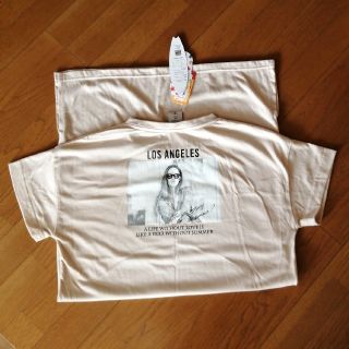 シマムラ(しまむら)の新品＊バックプリント＊Tシャツワンピ＊ベージュ＊3L(ひざ丈ワンピース)