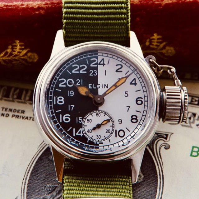 雑誌記載! ELGIN 40's ミリタリー ビックリューズ 手巻き 腕時計