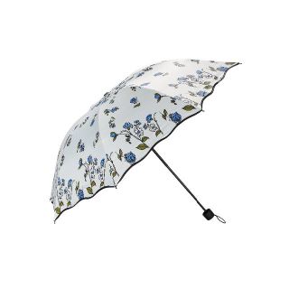 【新品】 晴雨兼用折りたたみ傘　UVカット　花柄　雨傘日傘（白/青色)(傘)