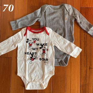 ベビーギャップ(babyGAP)の新品☆babygap☆ミッキー柄＆ワッフルロンパースセット☆70㎝(ロンパース)