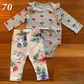 ベビーギャップ(babyGAP)の新品☆babygap☆フリル付きミニーロンパース＆花柄レギンス☆70㎝(パンツ)